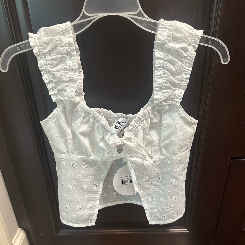 Princess Polly White Ruched Sleeveless Blouse Raymen top